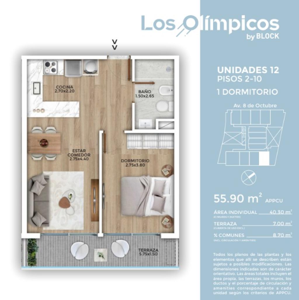 Venta apartamento 1 dormitorio en Los Olímpicos - La Blanqueada