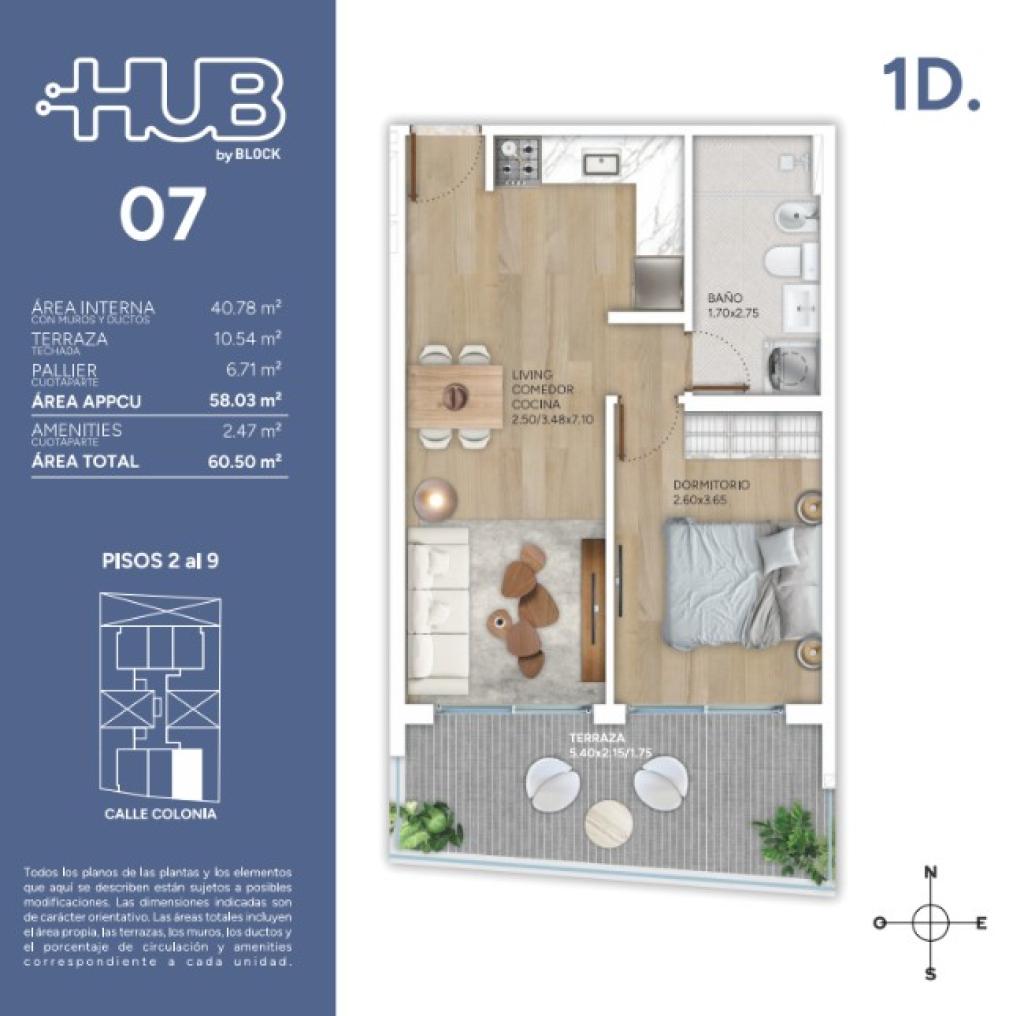 Venta de apartamento de 1 dormitorio en Cordón.