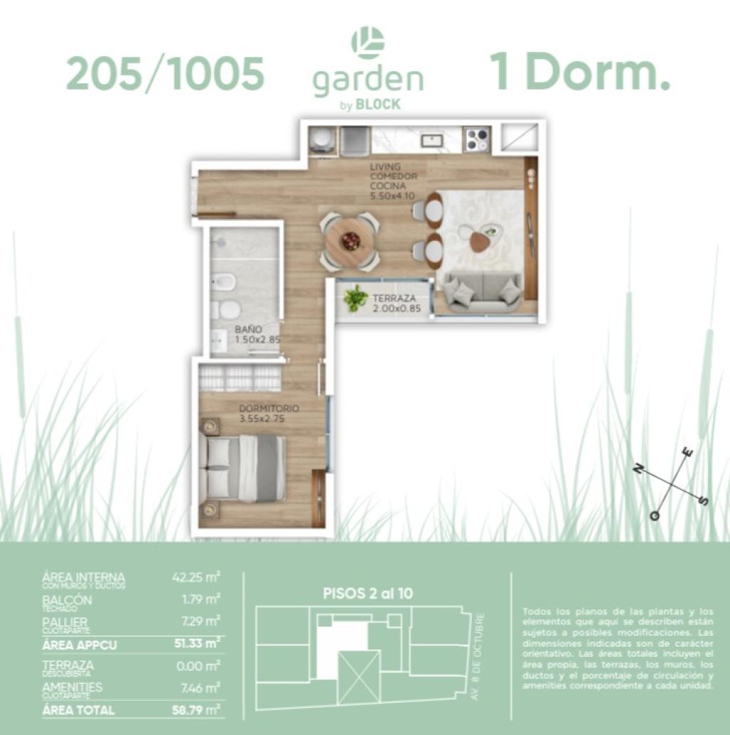 Venta apartamento 1 dormitorio en GARDEN by Block - La Blanqueada