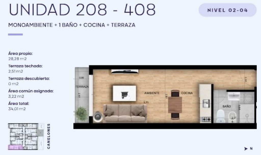 Venta de monoambiente a estrenar en Cordón Sur.