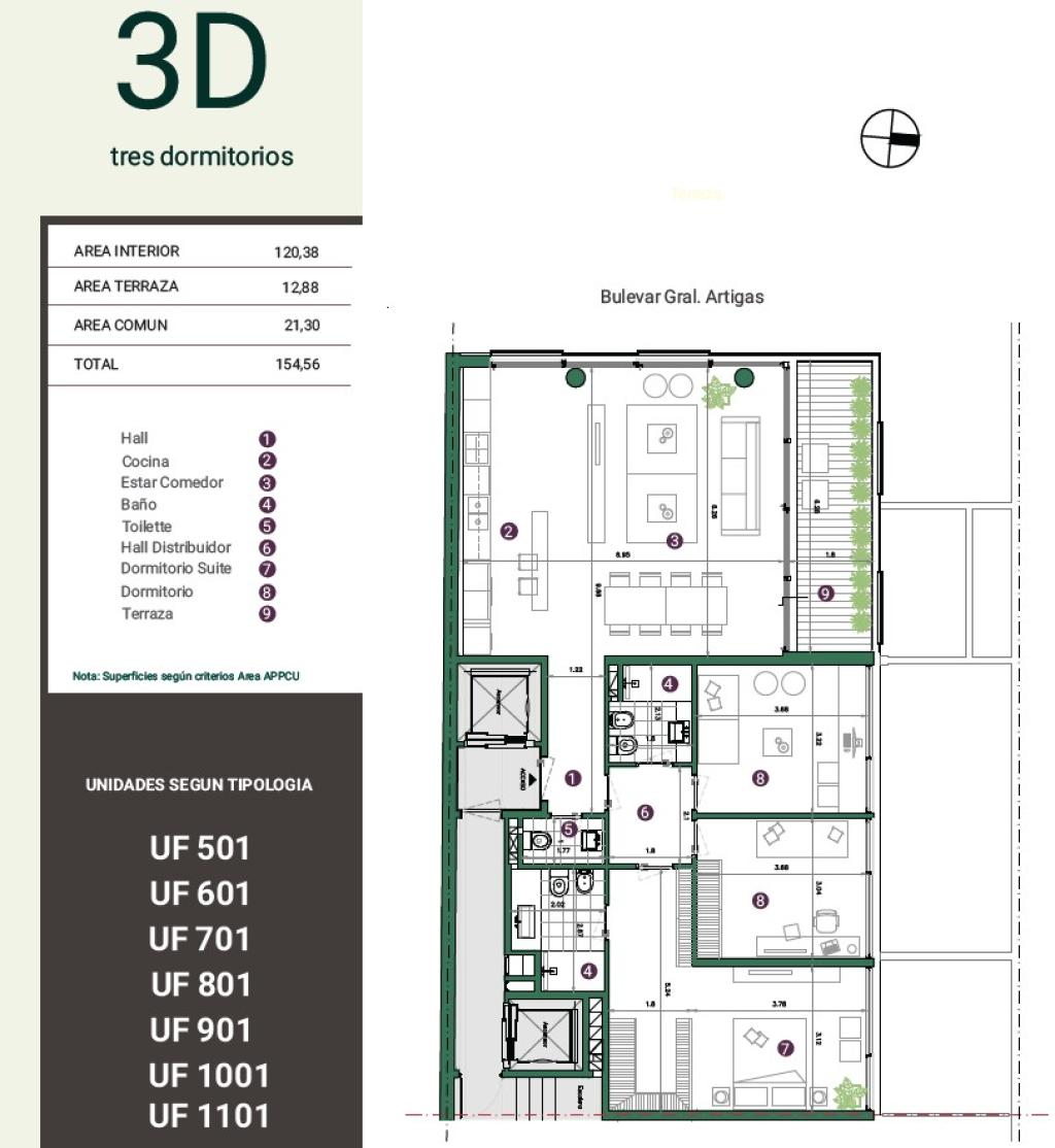 Venta de apartamento 3 dormitorios a estrenar en Punta Carretas
