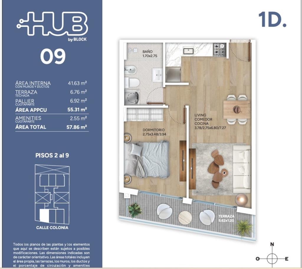 Venta de apartamento de 1 dormitorio en Cordón.