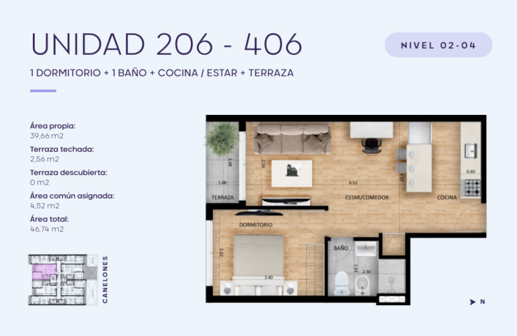 Alquiler apartamento 1 dormitorio a estrenar en Cordón Sur.