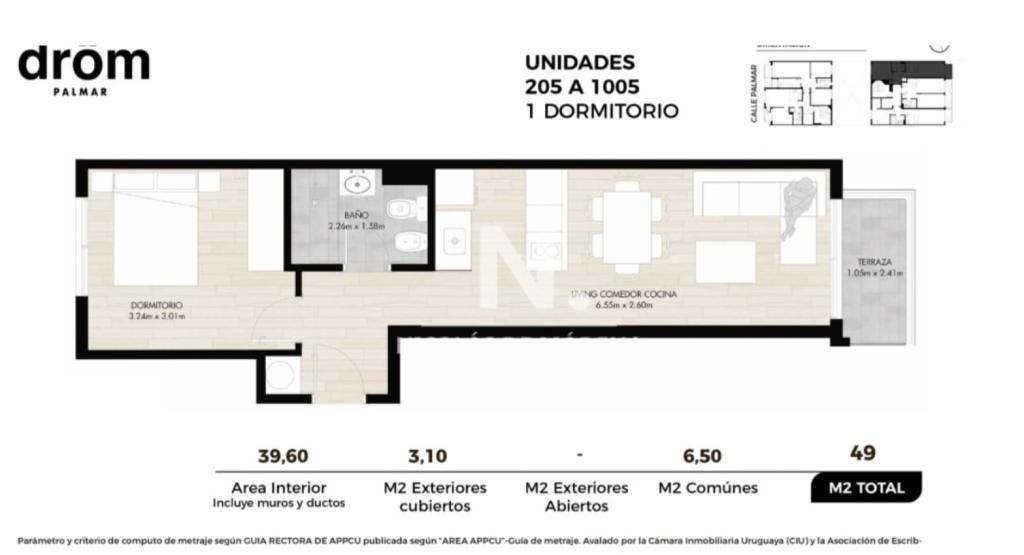 Venta apartamento de 1 domitorio a estrenar en Cordón Sur.