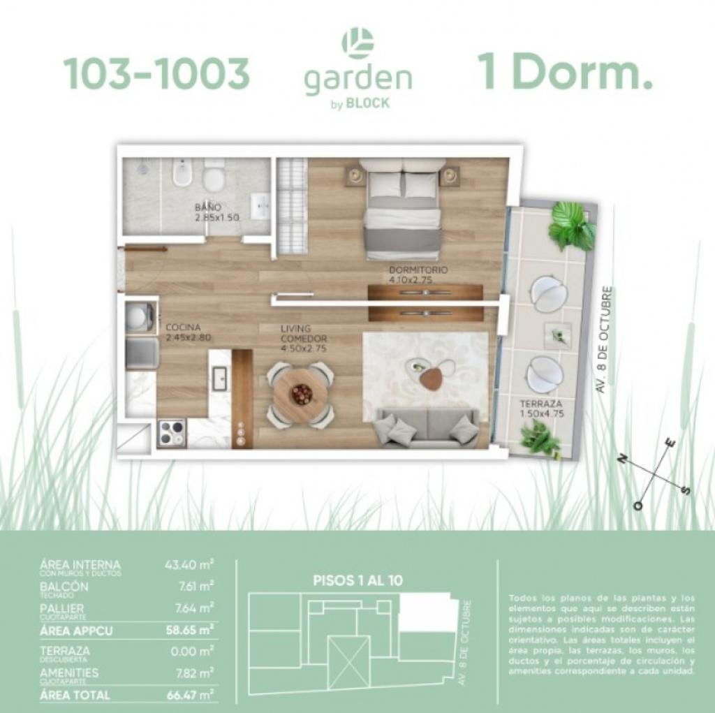 Venta apartamento 1 dormitorio en GARDEN by Block - La Blanqueada