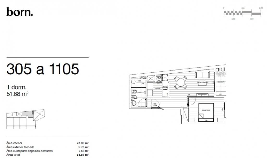 Venta apartamento 1  dormitorio en Tres Cruces, CON RENTA
