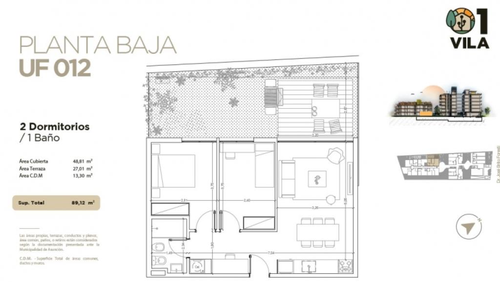 Venta apartamento en 01 VILA - 2 dormitorios con patio en PB. 