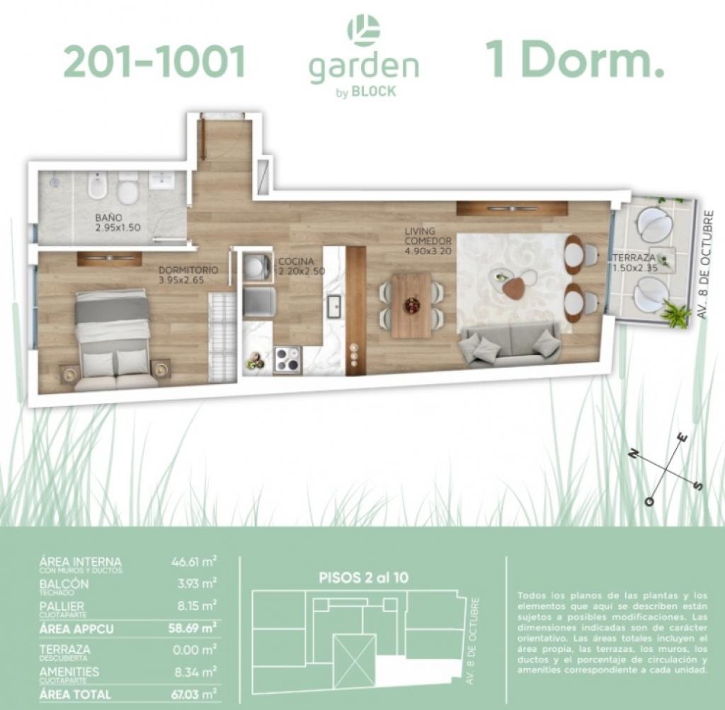 Venta apartamento 1 dormitorio en GARDEN by Block - La Blanqueada