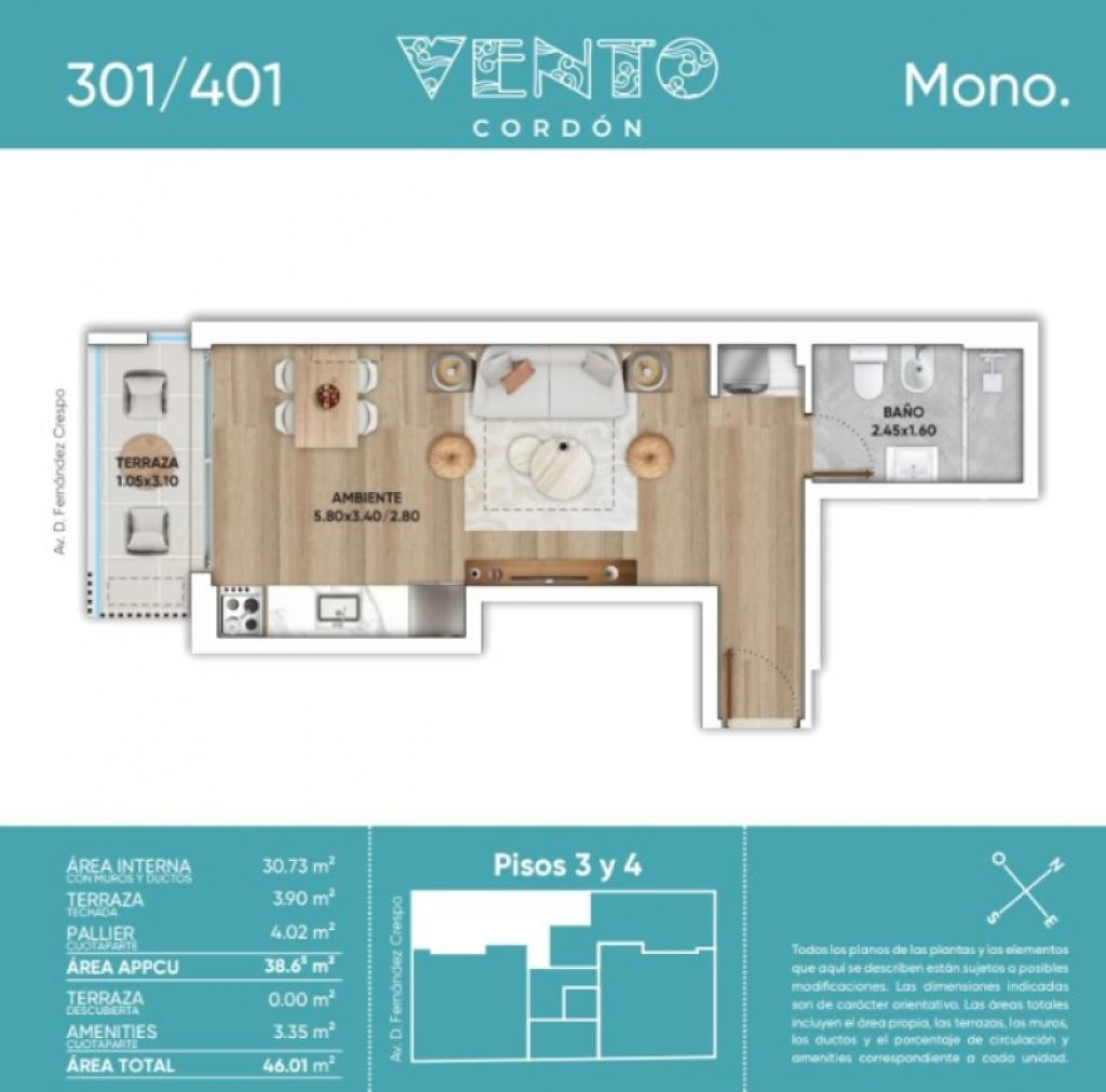 OPORTUNIDAD: monoambiente al frente con balcón, en cordón.
