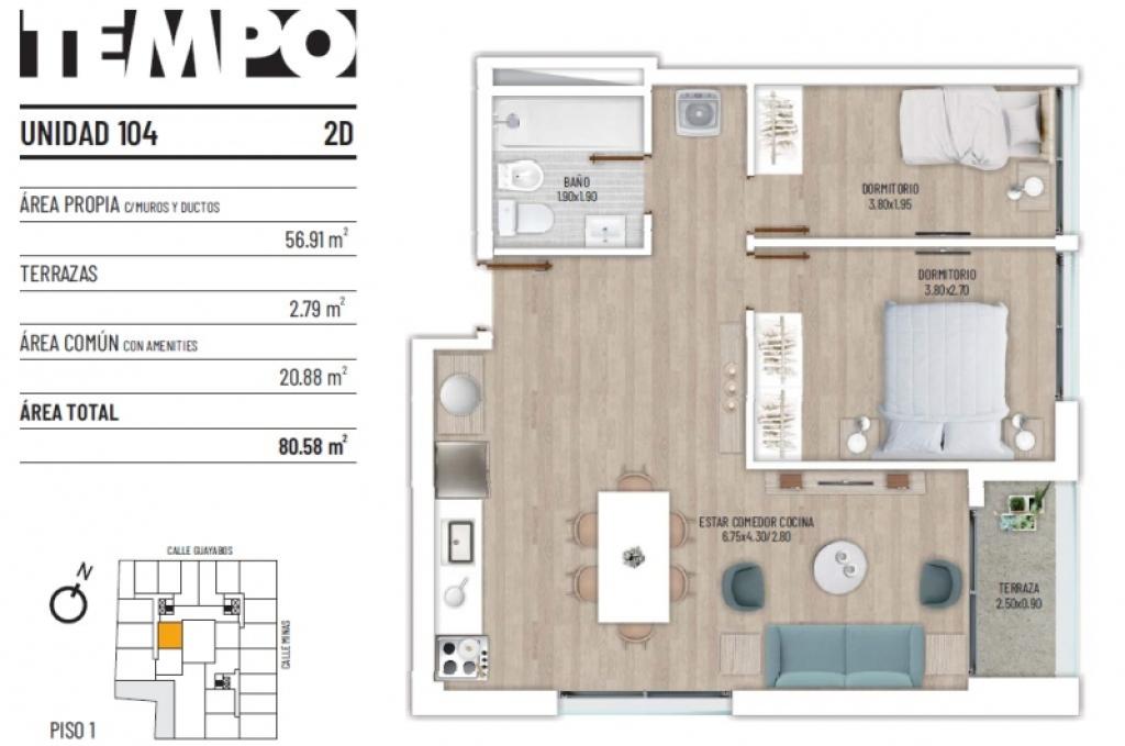 Venta apartamento 2 dormitorios en TEMPO, CORDON SUR 