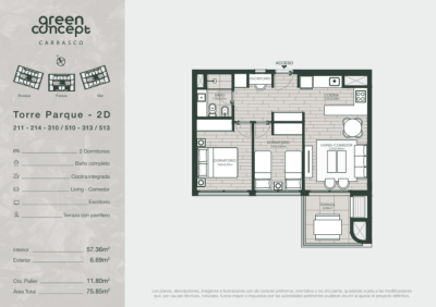 Venta apartamento 2 dormitorios - Carraco - En obra