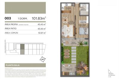 Apartamento de 1 dormitorio con jardín en Puertito del Buceo