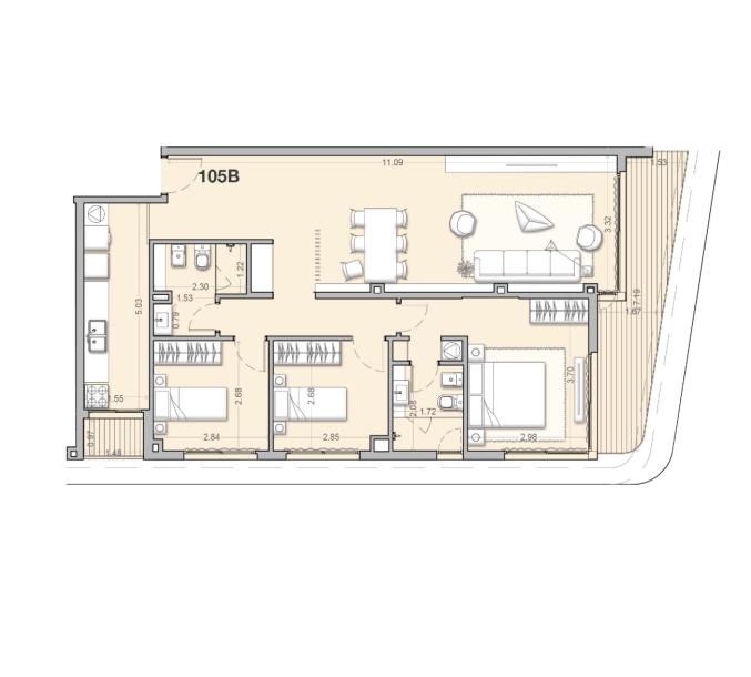 Apartamento 3 dormitorios Piso 1, con Garaje - Unidad 105B - Costanera Village-16