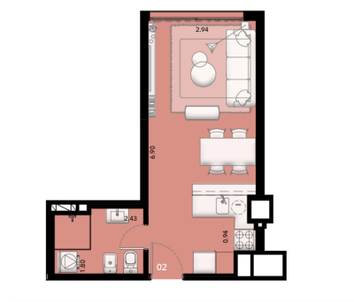Venta Apto 1 Dormitorio CON RENTA - Unidad 206 - Ventura Go