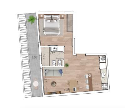 Venta - Apartamento 1 dormitorio - Unidad 107 - Ventura Tower Carrasco