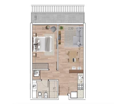 Venta - Apartamento 1 dormitorio - Unidad 205 - Ventura Tower Carrasco