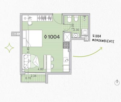 Venta - Apartamento monoambiente - Unidad 1004 - Winks Gaboto