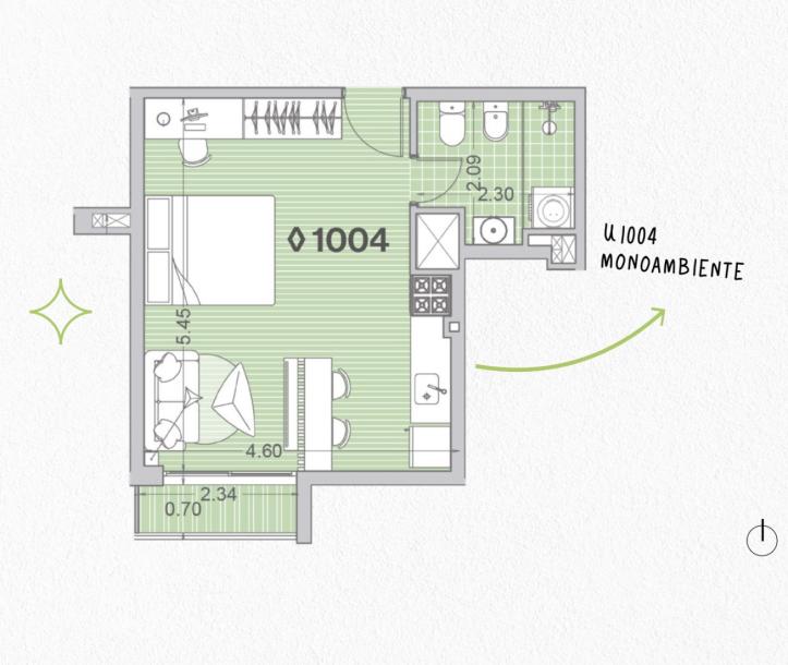 Venta - Apartamento monoambiente - Unidad 1004 - Winks Gaboto-11
