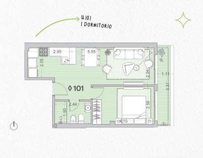 Venta - Apartamento 1 dormitorio - Unidad 101 - Winks Gaboto