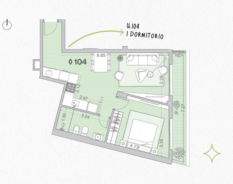 Venta - Apartamento 1 dormitorio - Unidad 104 - Winks Gaboto-12