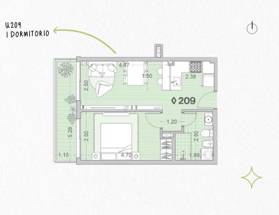 Venta - Apartamento 1 dormitorio - Unidad 209 - Winks Gaboto