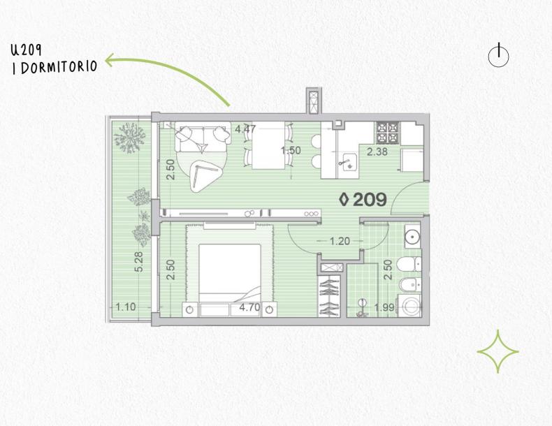 Venta - Apartamento 1 dormitorio - Unidad 209 - Winks Gaboto-11