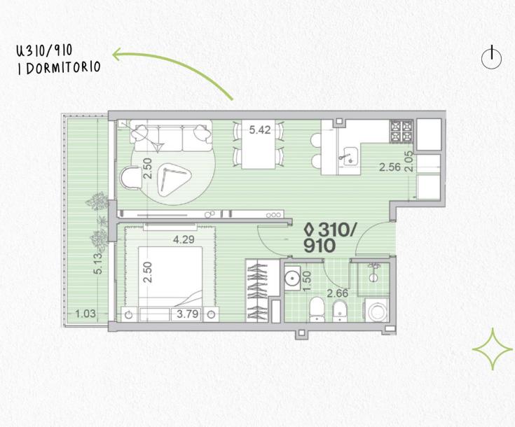Venta - Apartamento 1 dormitorio - Unidad 310 - Winks Gaboto-11