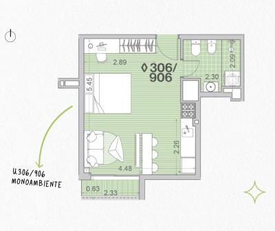Venta - Apartamento monoambiente - Unidad 406 - Winks Gaboto