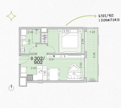 Venta - Apartamento 1 dormitorio - Unidad 902 - Winks Gaboto