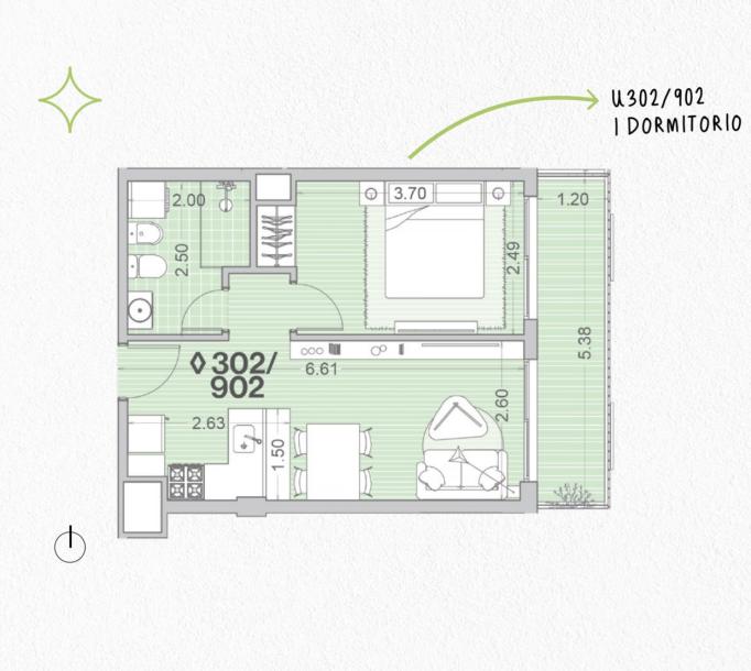 Venta - Apartamento 1 dormitorio - Unidad 902 - Winks Gaboto-11