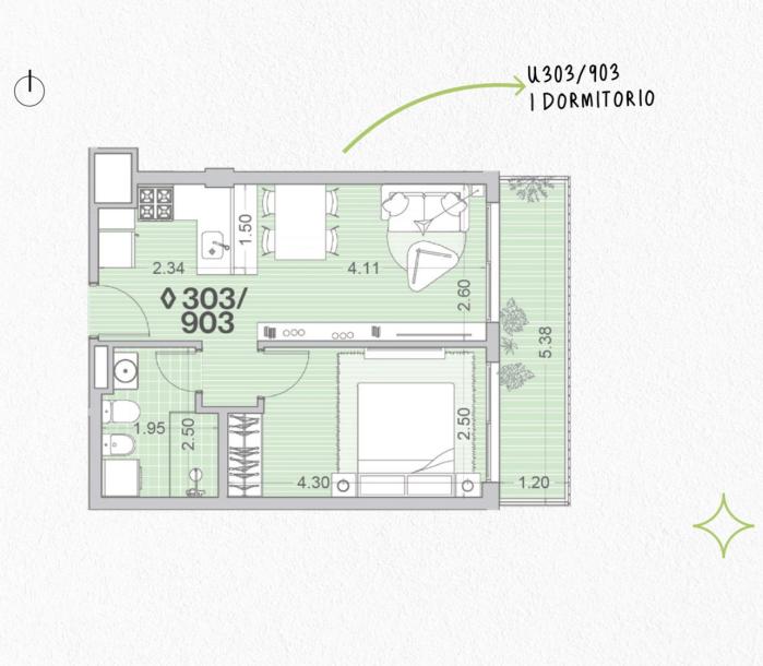 Venta - Apartamento 1 dormitorio - Unidad 903 - Winks Gaboto-12