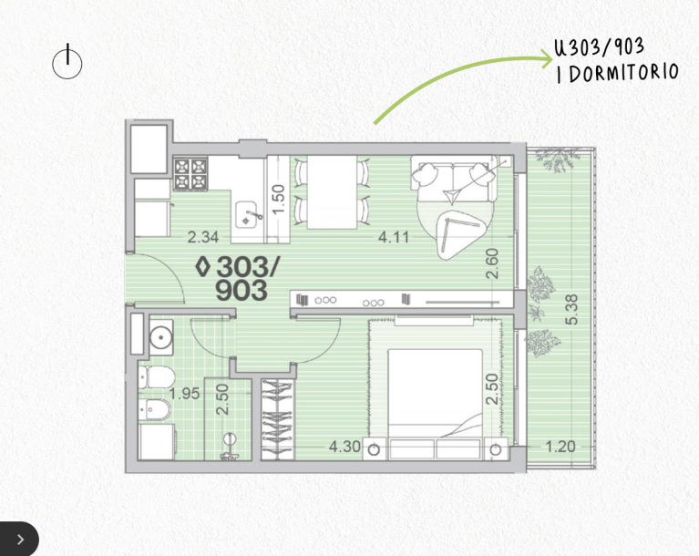 Venta - Apto 1 dormitorio - Unidad 303 - Winks Gaboto-12