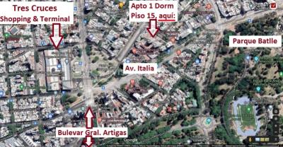 Tres Cruces Apto 1 Dorm, Piso 15 - vistas, Balcón y Terraza Lav, 43 m2.